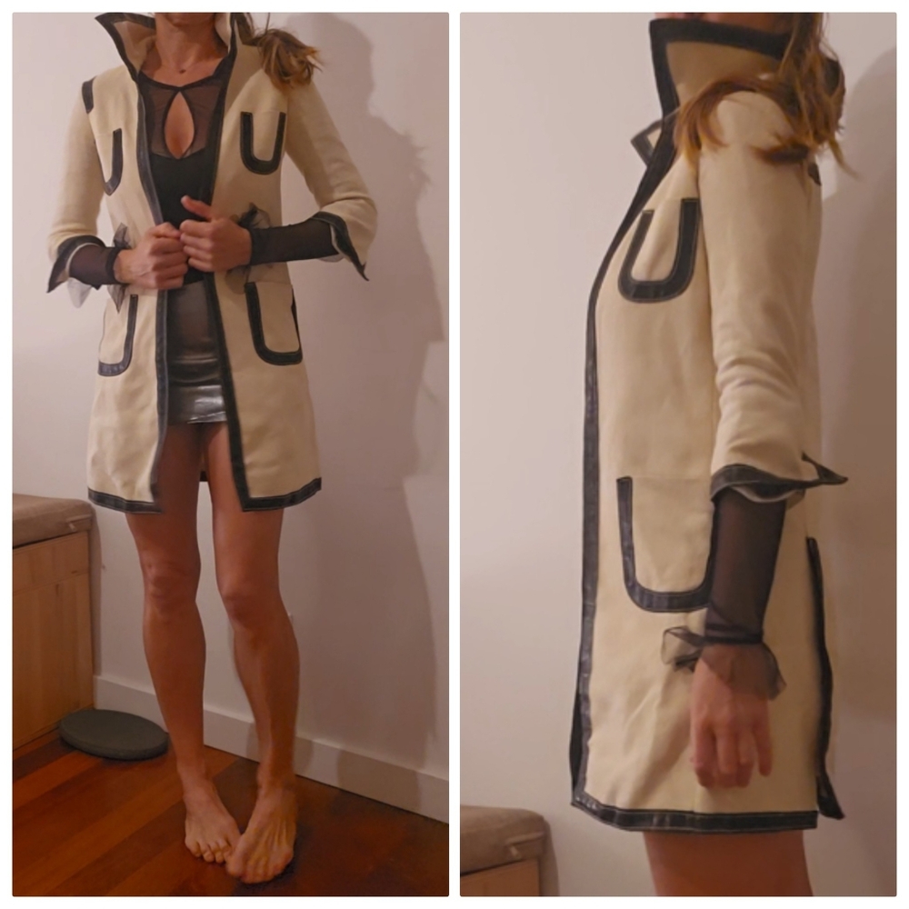 Dsquared Italian Tailoring Coco Cream Black Piping Art House Trench Coat Xs S 40 - Picture 3 of 10